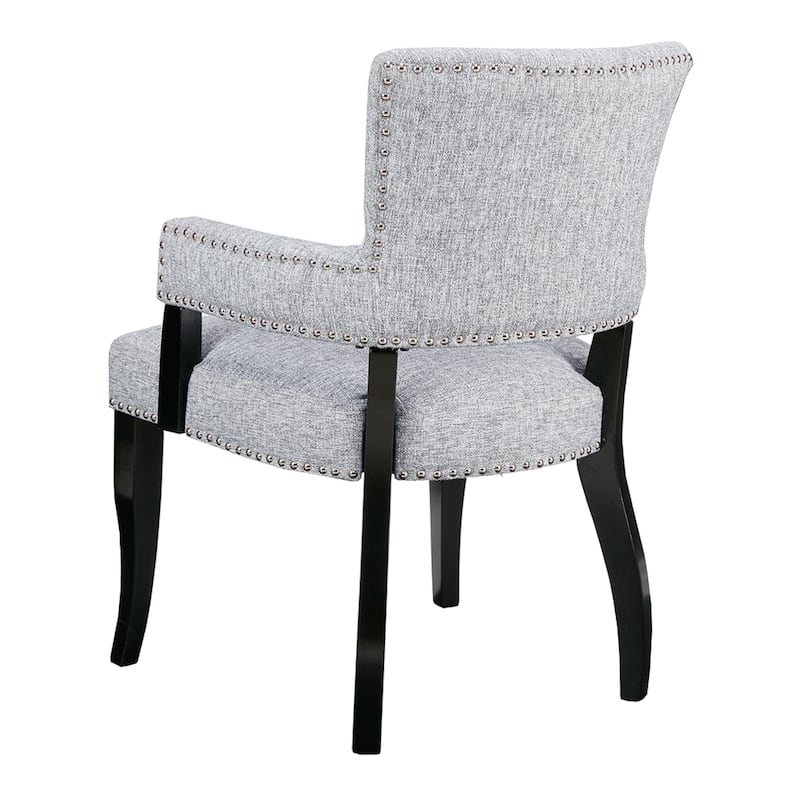 Roomfitters 35-Inch Uptown Arm Dining Chair, Silver Nailhead Trim with Black Noir Solid Wood legs, Gray