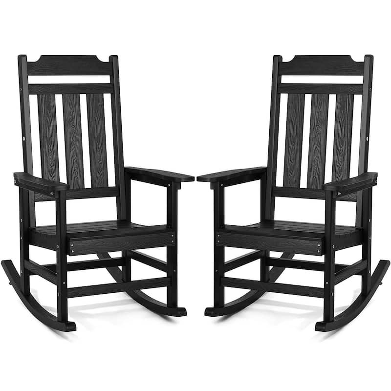 Black HIPS Rocking Chairs Ergonomic Weatherproof Patio Set - 2 pc