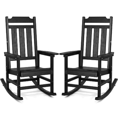 Black HIPS Rocking Chairs Ergonomic Weatherproof Patio Set