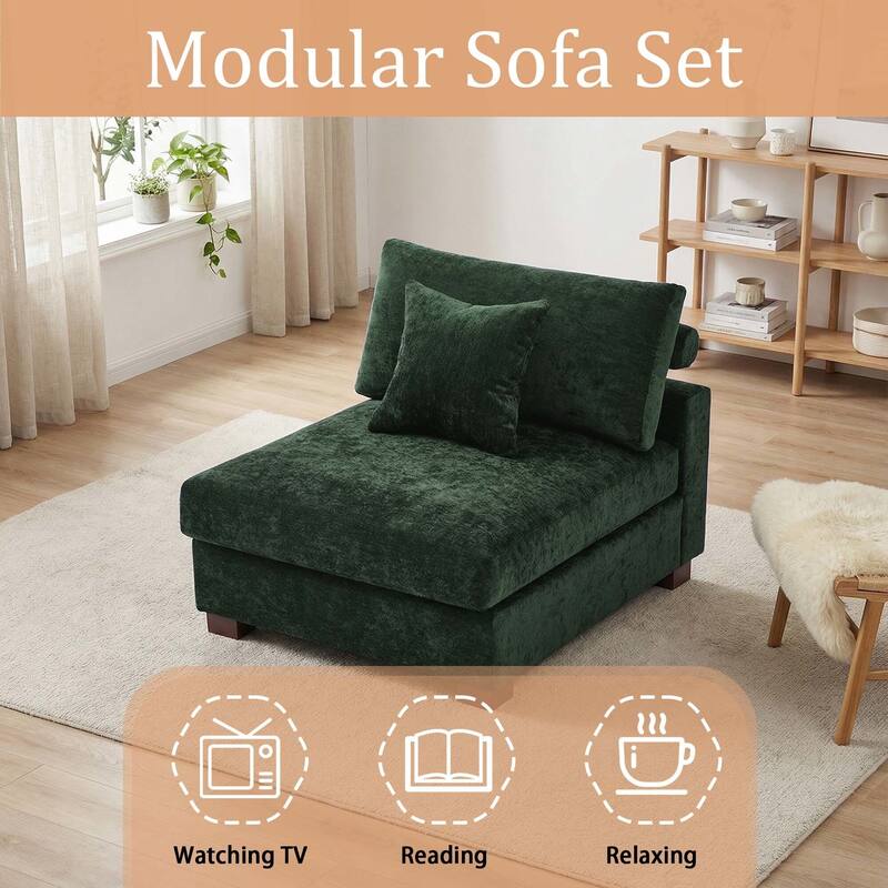 Chenille Upholstered Armless Accent Chair With Plush Cushion