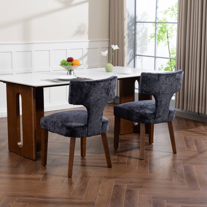 Linen Upholstered Dining Chairs Set of 2, Ergonomic Armless Side Chairs, Kitchen Chairs with Curved Back & Hardwood Frame