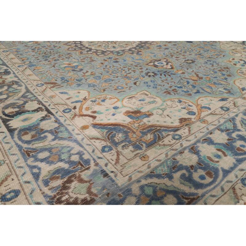 Traditional Blue Tabriz Persian Vintage Area Rug Handmade Wool Carpet - 7'1" x 9'8"