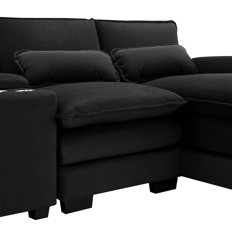 6-Seat U-Shaped Sofa with Console, Cupholders & USB Ports, Chenille Upholstery, 123"
