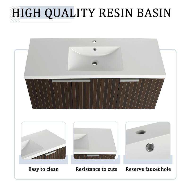 48in Bathroom Vanity with Resin Sink, Soft Close Hinges, 3 Doors, Eco-Friendly Design, Wall-Mounted Floating Cabinet