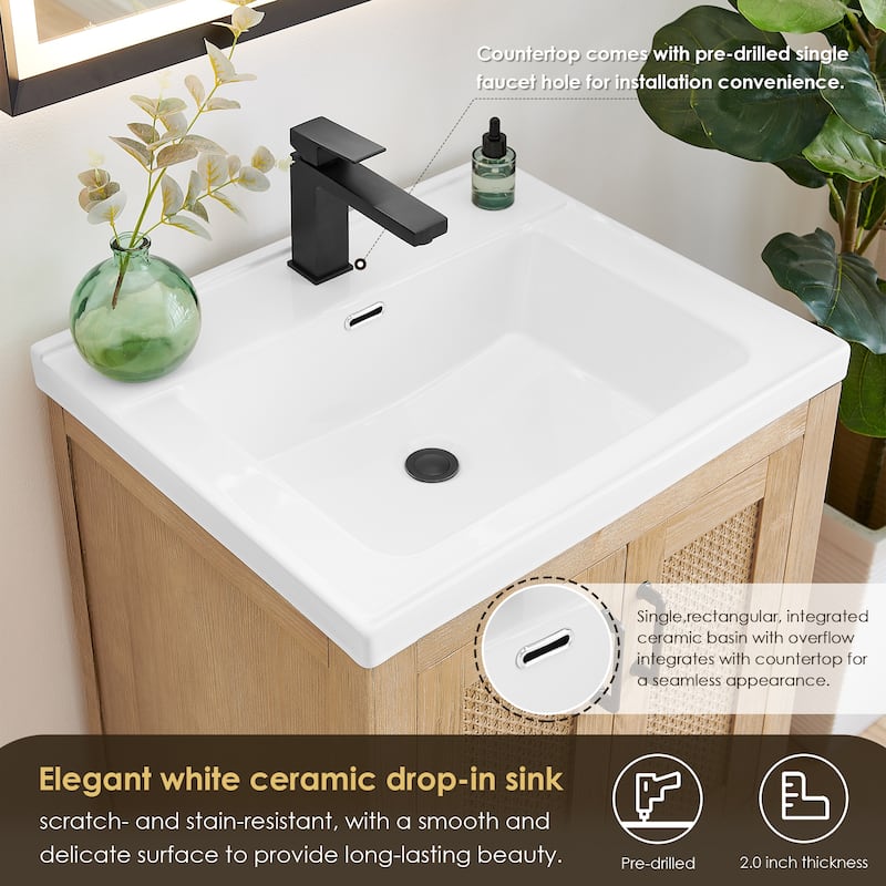 Bondi Bathroom Vanity in Light Brown with White Ceramic Drop-in Sink No Mirror