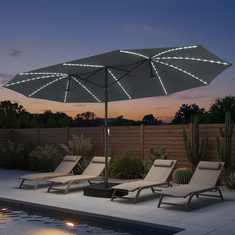 Crestlive Products 15ft Double-sided Patio Umbrella Solar LED Lighted Outdoor Market Umbrella