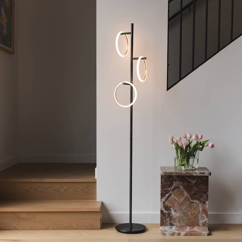 Brightech Saturn 66 in. Industrial 3-Light 3-Way Dimming LED Floor Lamp with 3 Replaceable LED Rings