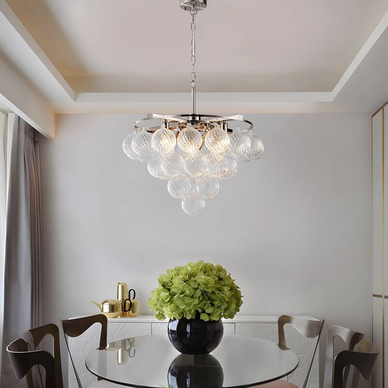 Starsky 8- Light 23in. Modern Glam Cluster Glass Bubble Chandelier with 28 Swirled Glass Globe Bubble