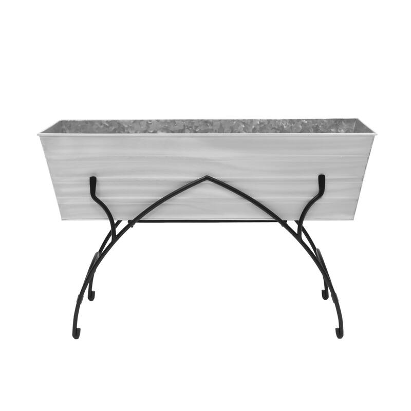 Achla Designs 35.25"L Rectangular Galvanized Steel Indoor Outdoor Large Flower Box w/Black Wrought Iron Bella Stand
