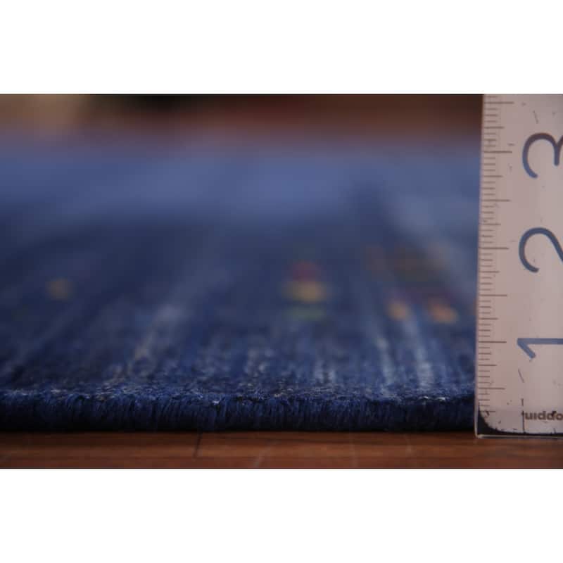 Blue Striped Gabbeh Oriental Area Rug Handmade Silk Carpet - 8'10" x 11'5"