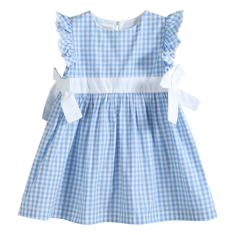 Lil Cactus Light Blue Gingham Ruffle Bow Dress