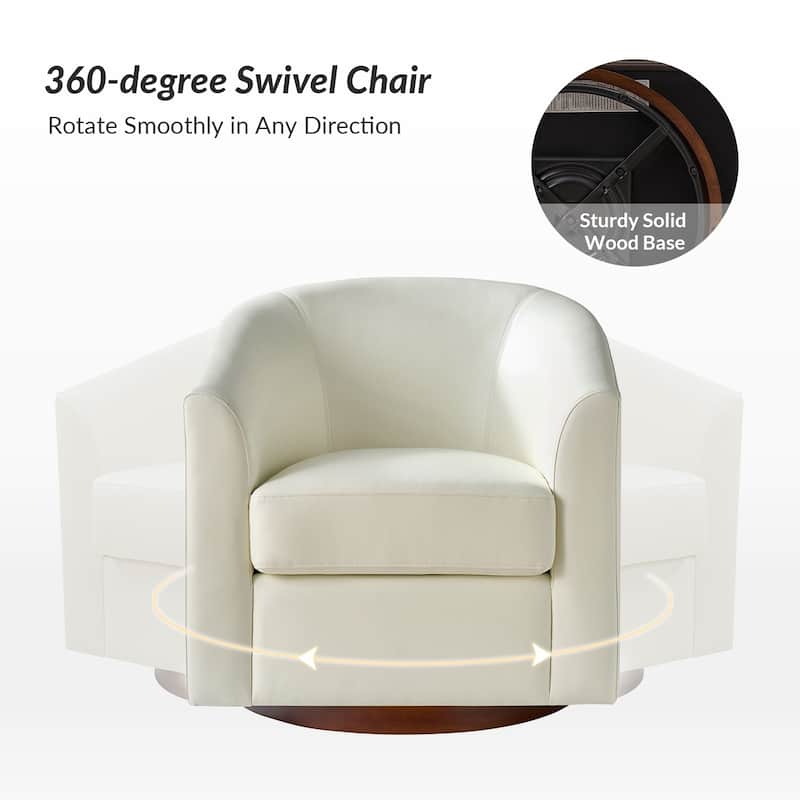 Haley Modern Swivel Barrel Faux Leather Chair with Solid Wood Base by HULALA HOME