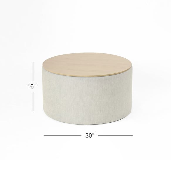 dimension image slide 1 of 4, HomePop Round Storage Ottoman table with Wood Top