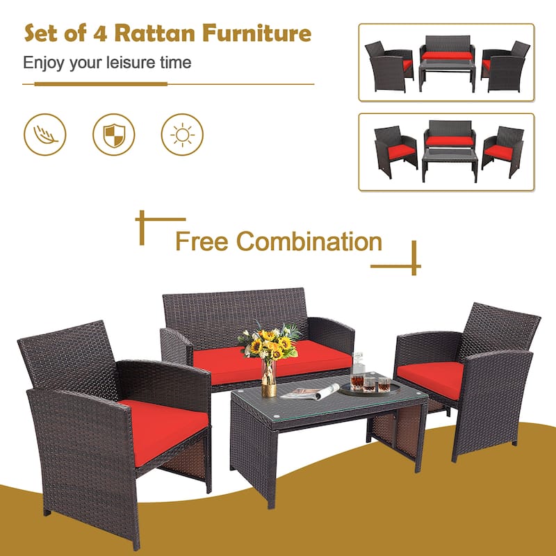 Costway 8PCS Patio Rattan Furniture Set Cushioned Chair Sofa Coffee