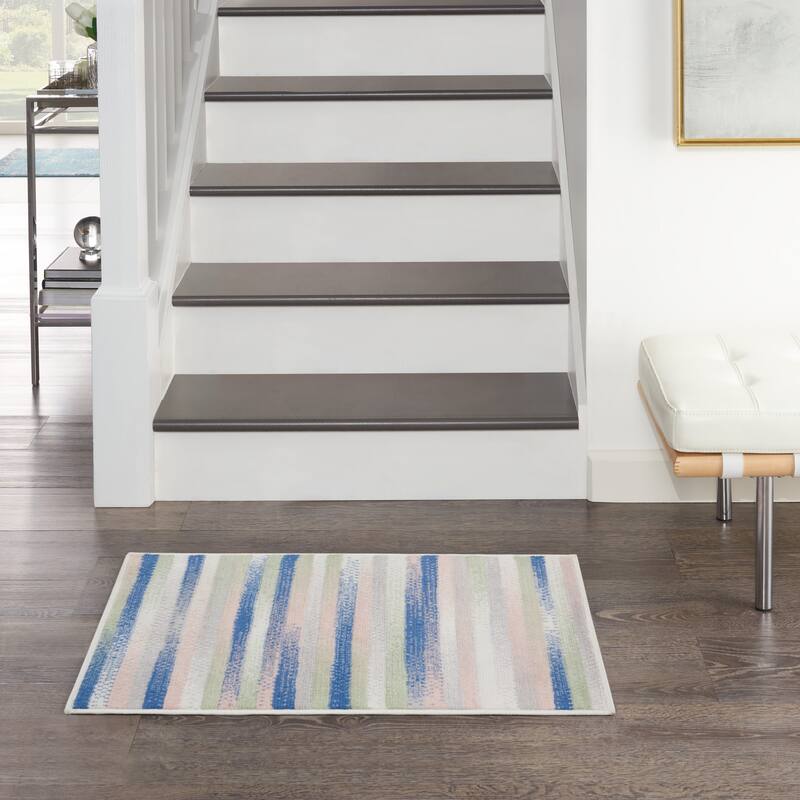 Nourison Whimsicle Modern Striped Abstract Area Rug - 2' x 3' - Ivory Multicolor - Runner/Rectangle