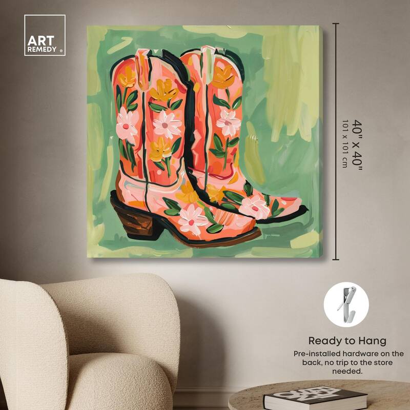 Wildflower Cowboy Boots Canvas by Art Remedy, Gallery Wrapped