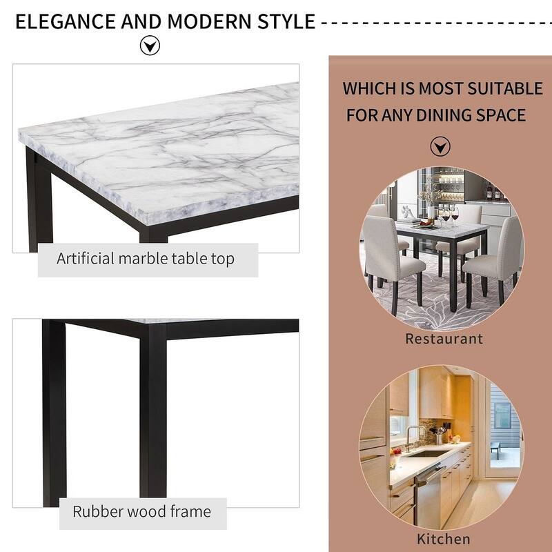 5 PCS Faux Marble Dining Set for 4 - Padded Chairs, Perfect for Modern Homes