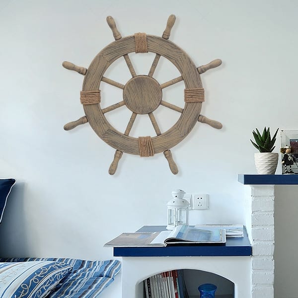slide 2 of 10, Adeco Large Marine Ship Wheel Nautical Decor 24 x 24