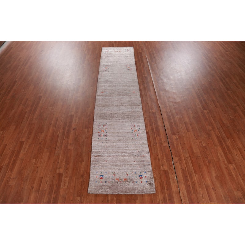 Hand Knotted Oriental 100% Wool Carpet Tribal Tribal Brown Gabbeh Runner Rug - 11' 8'' X 2' 7''