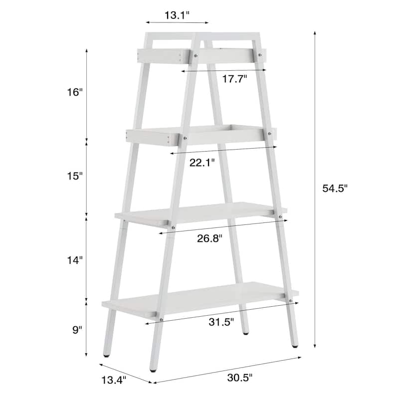 VECELO Modern 4-Tier Corner Ladder Bookshelf Metal & Waterproof MDF Shelves for Living Room Kitchen & Bathroom Corner Bookcase