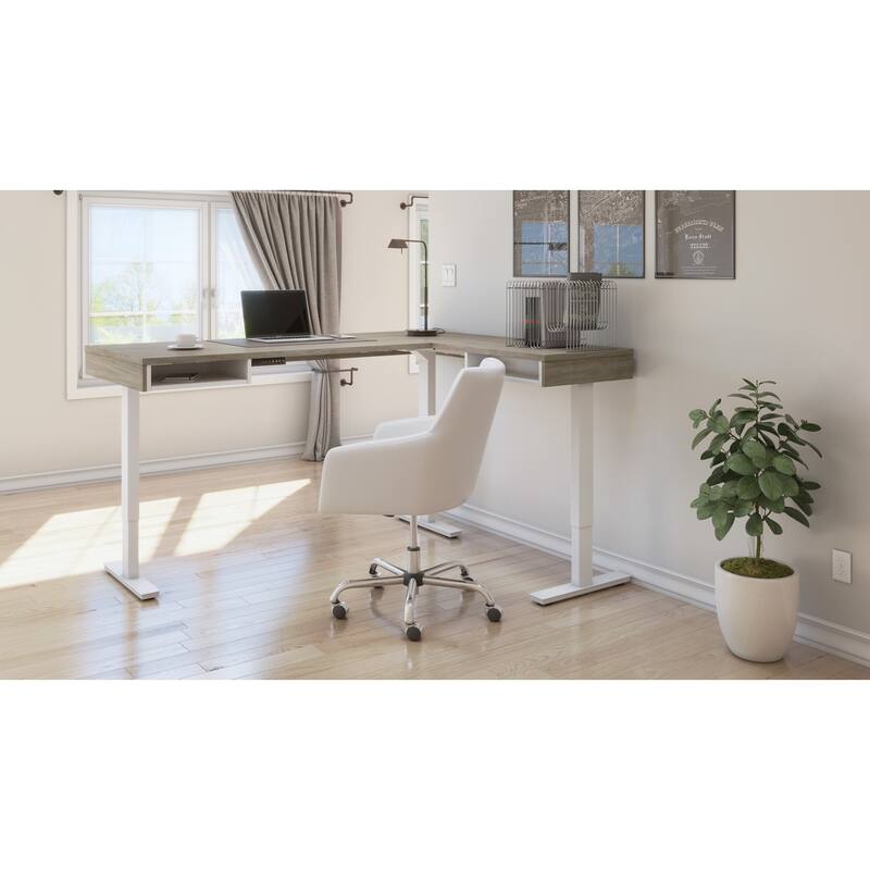Bestar Pro-Vega 72W Electric L-Shaped Standing Desk with Storage - Walnut Grey