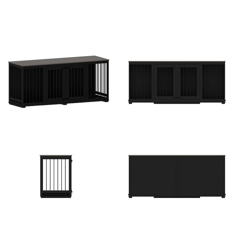 Dog Crate Furniture Indoor - Wooden Dog Kennel with Room Divider,Trays