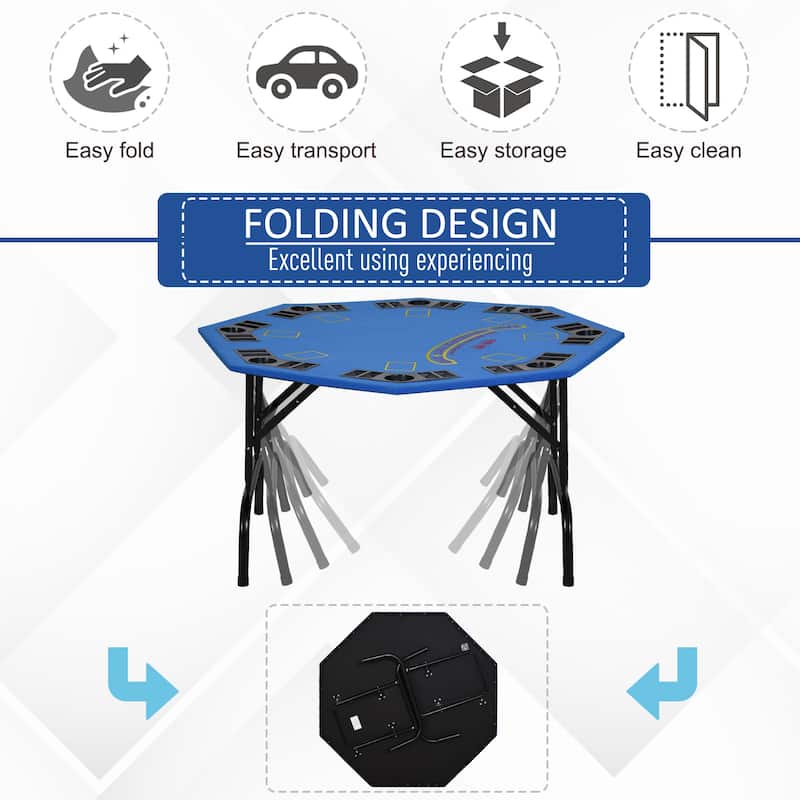 Soozier 47" 8 Player Folding Octagon Poker Table Blackjack Poker Game with Cup Holders