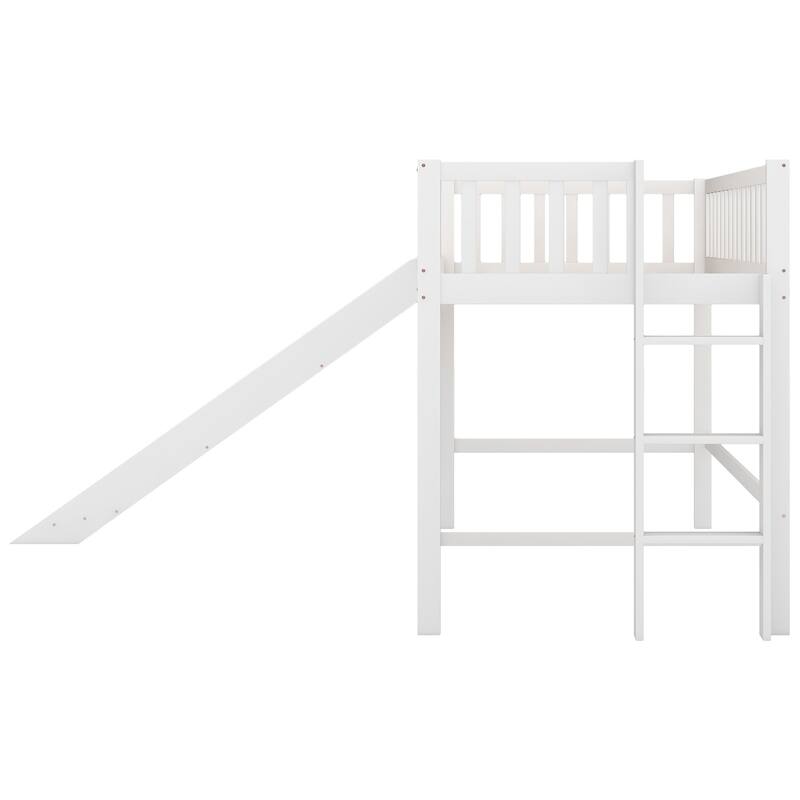 Twin Size Low Loft Bed With Ladder And Slide