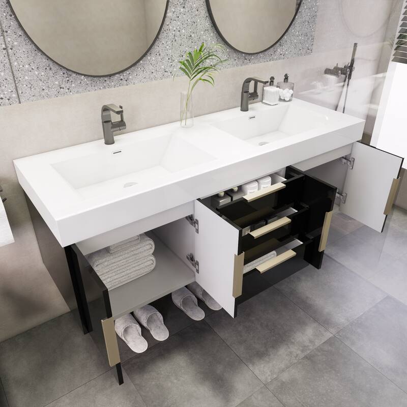 Noble 60" Wall Mounting Vanity with Reinforced Acrylic Double Sink
