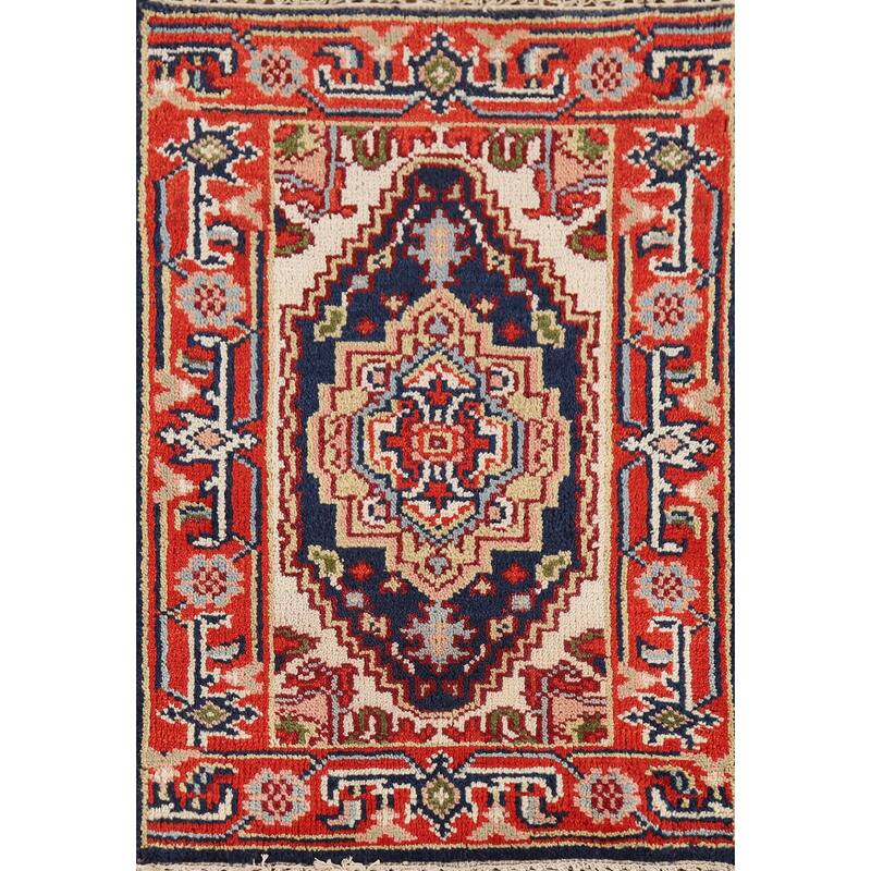 Heriz Serapi Indian Accent Rug Hand-Knotted Wool Carpet - 2'0" x 3'0"