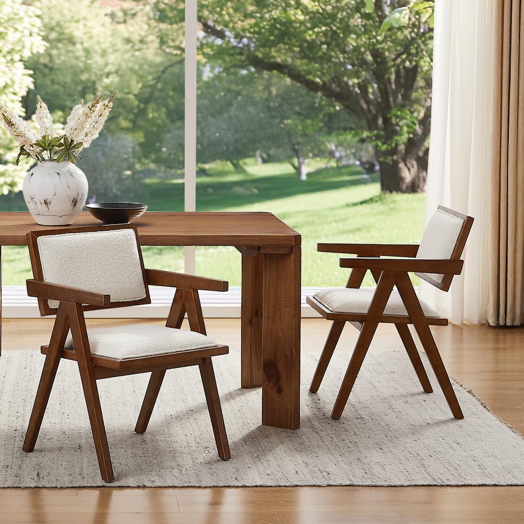 Art Leon Set of 2 Wood and Upholstered Accent Dining Chair with Wooden Armrest