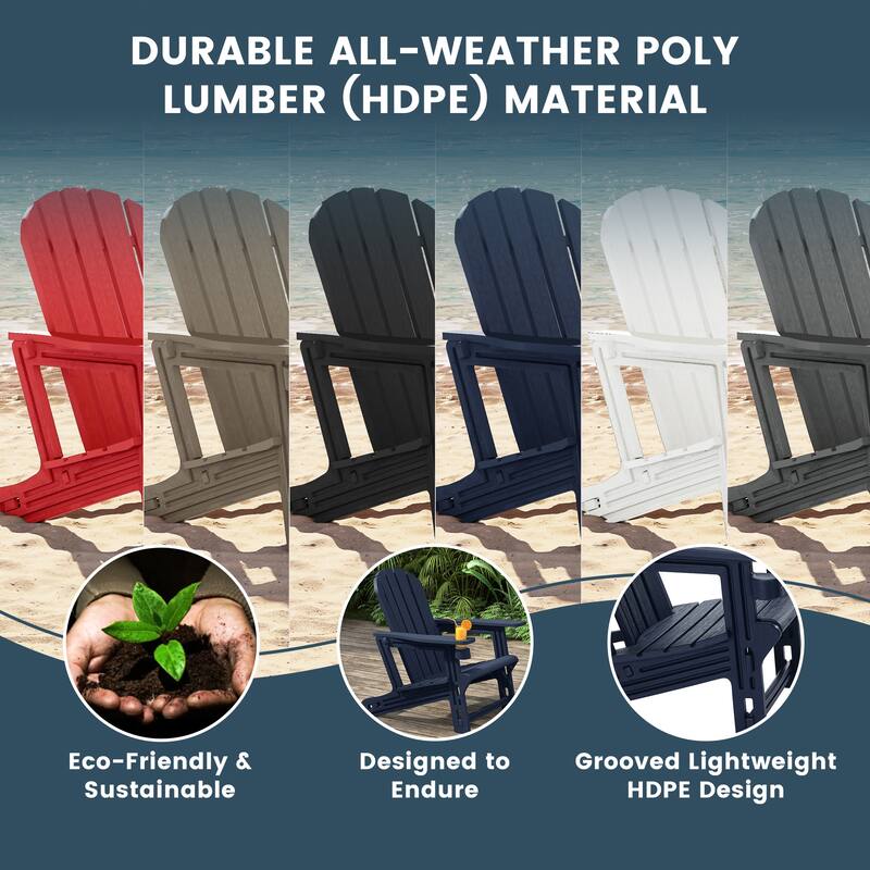 Polytrends Coastline Outdoor Poly Adirondack Chair with Side Table