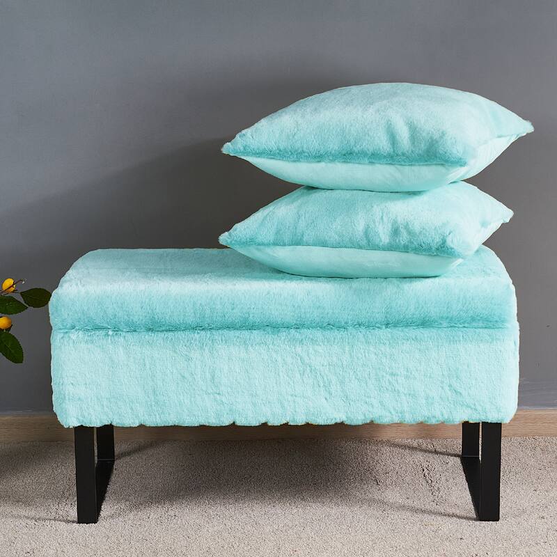 Heavy FauxFur Storage Ottoman with 2 Pillow Set