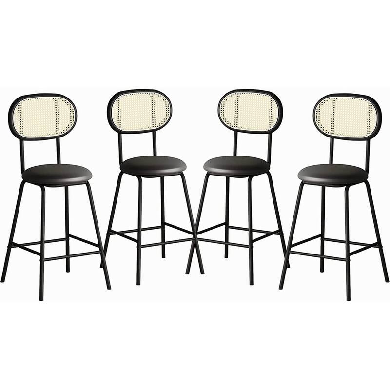 Mixoy Counter Stool,24" Leather Bar Stool Rattan Back Dining Chair,Counter Height Bar Stool for Pub Coffee/Home/Kitchen