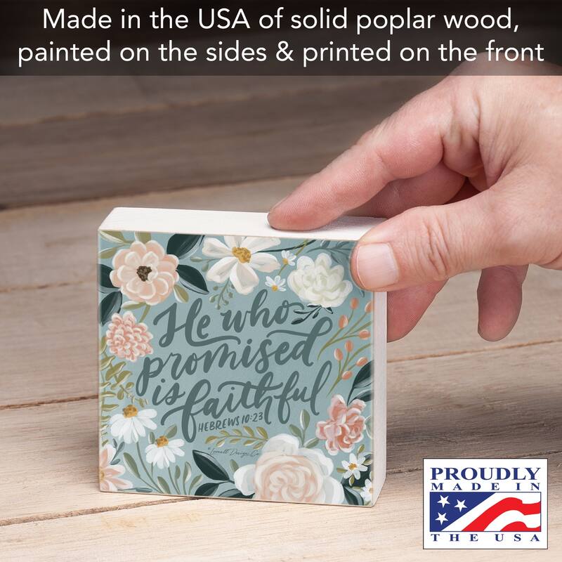 Faithful Artistic Freestanding Solid Wood Block Sign Made in the USA 3.75” Square Decorative Accent for Home or Office - Multi