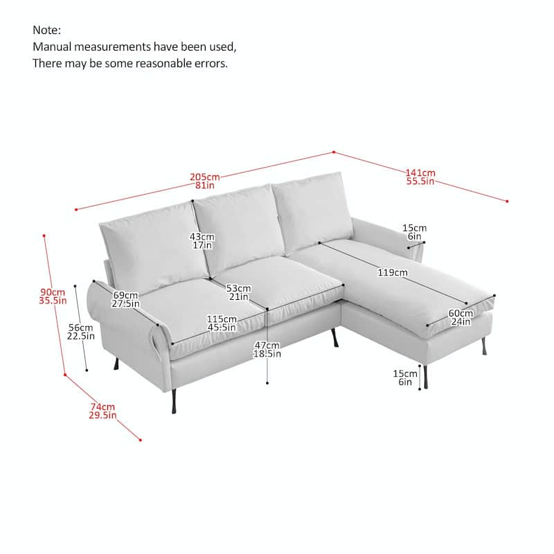 81" Technical leather L-Shaped Sofa Couch