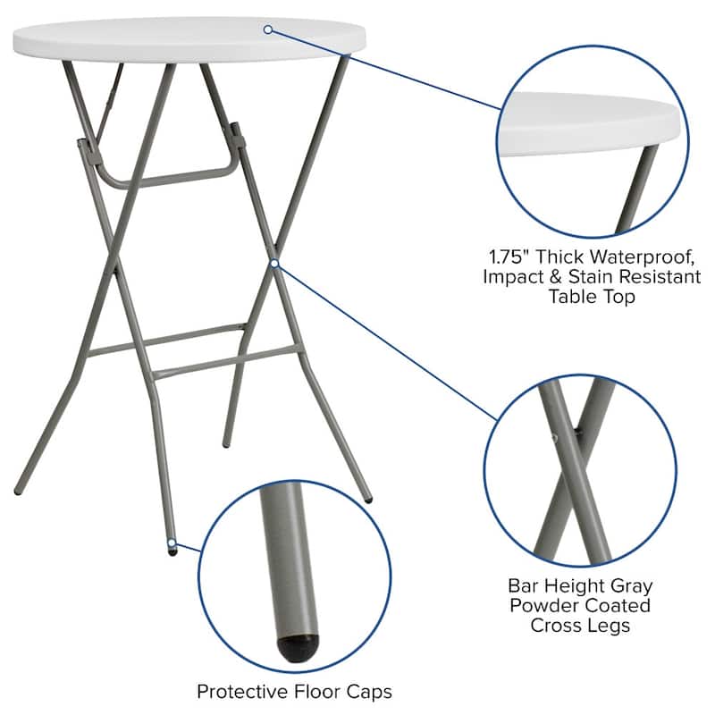 2.6-Foot Round Plastic Bar Height Folding Event Table - 31.25"D x 31.25"W x 43.75"H