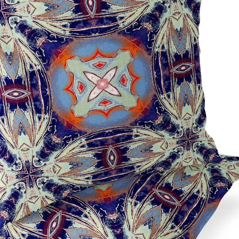 HomeRoots Set of Two 16" X 16" Blue and Orange Blown Seam Floral Indoor Outdoor Throw Pillow - 16.00' X '16.00' X '5.00