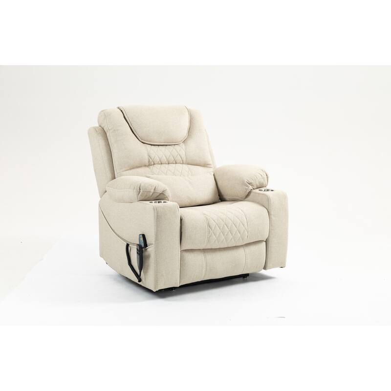 Velvet Oversized Power Lift Recliner Chair, Dual OKIN Motors & Cup Holders