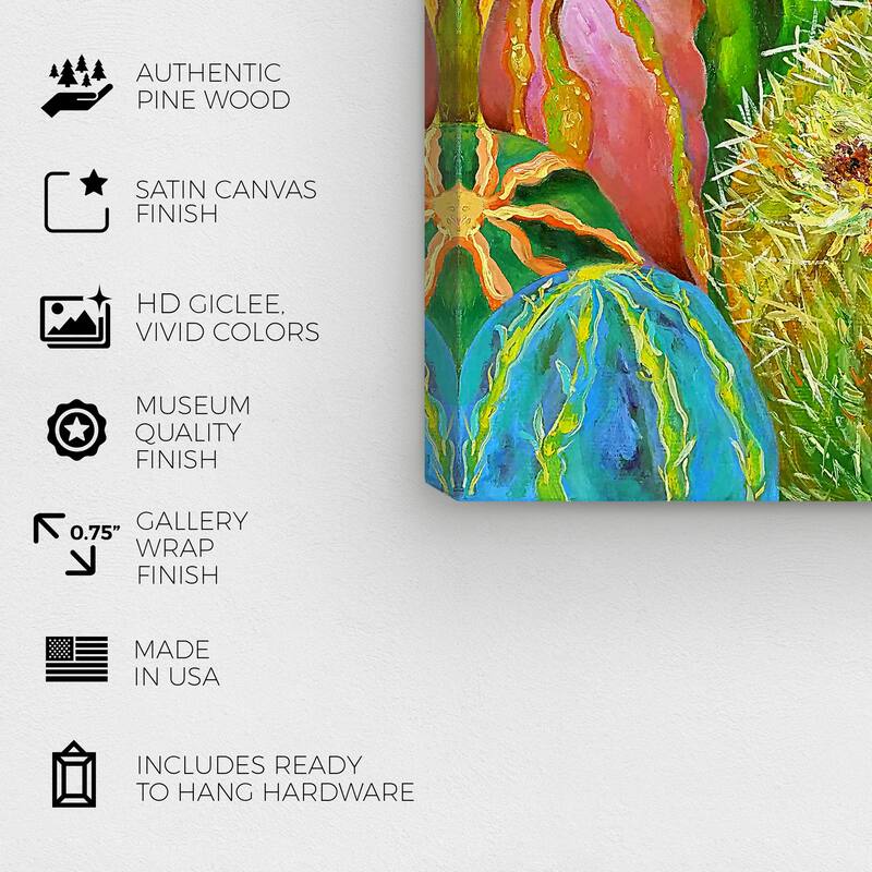 Wynwood Studio Canvas Floral and Botanical Vivian Fache - Giro-Cactus II Right Blue and Tropical Wall Art Canvas Print