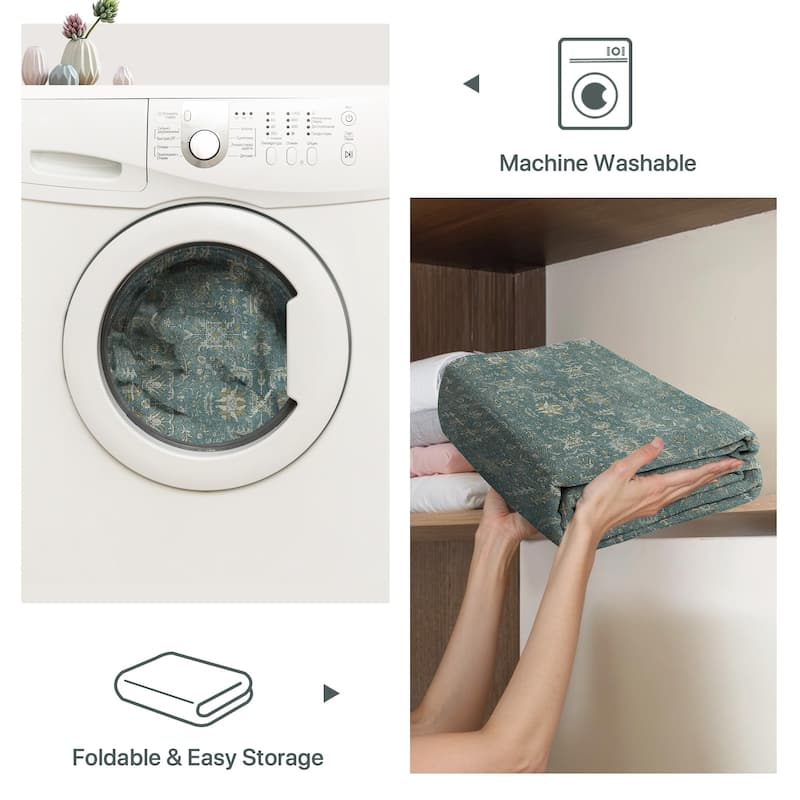 Mcow Vintage Collection Distressed Floral Low-Pile Machine-Washable Area Rug - 8' x 10'