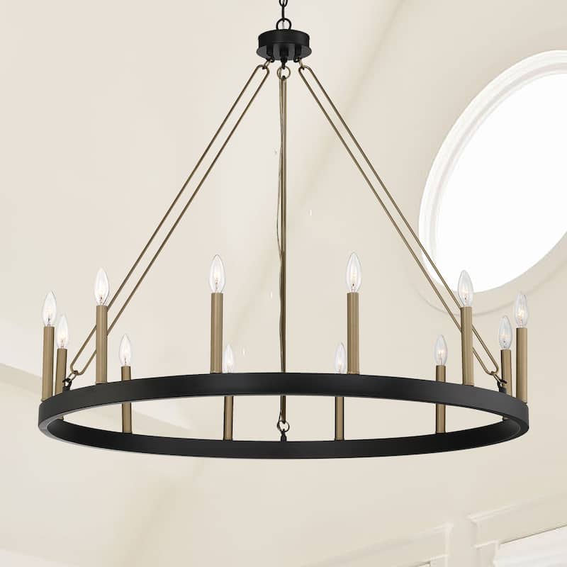 Update 12-light 40In Modern Farmhouse Wagon Wheel Chandelier - N/A