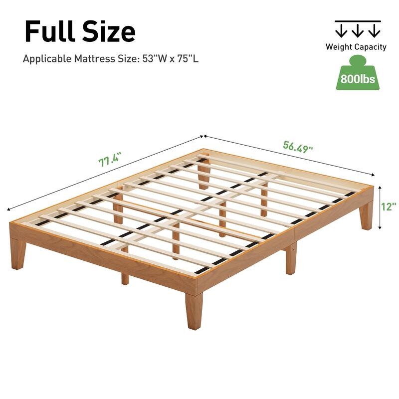 12" Wood Platform Bed Frame - California King, No Box Spring, Easy Assembly​
