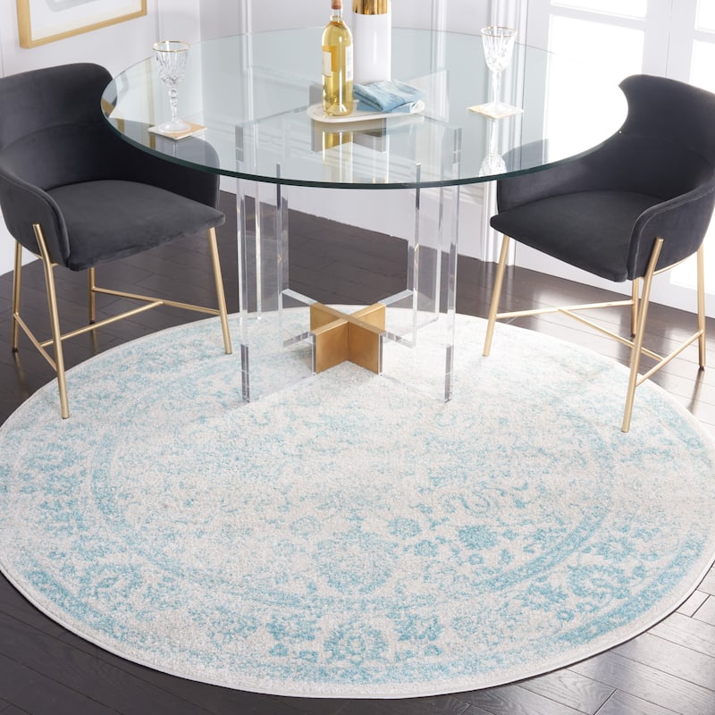 SAFAVIEH Adirondack Dakota Rustic Shabby Chic Distressed Rug - 3' Round - Ivory/Light Blue - Round