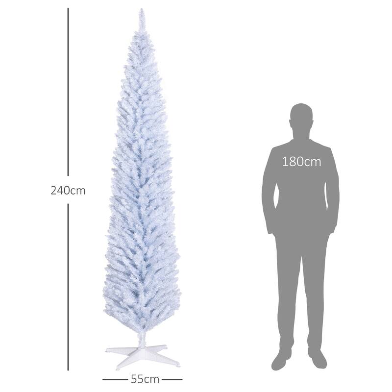 8ft Slim Pencil Artificial Christmas Tree with 618 Branch Tips and Plastic Stand