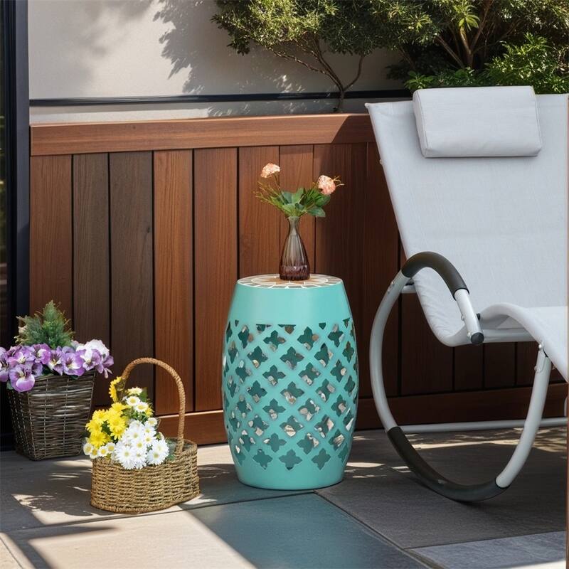 12" Patio Round Side Table, Outdoor Footstool, Accent Side Table - Blue