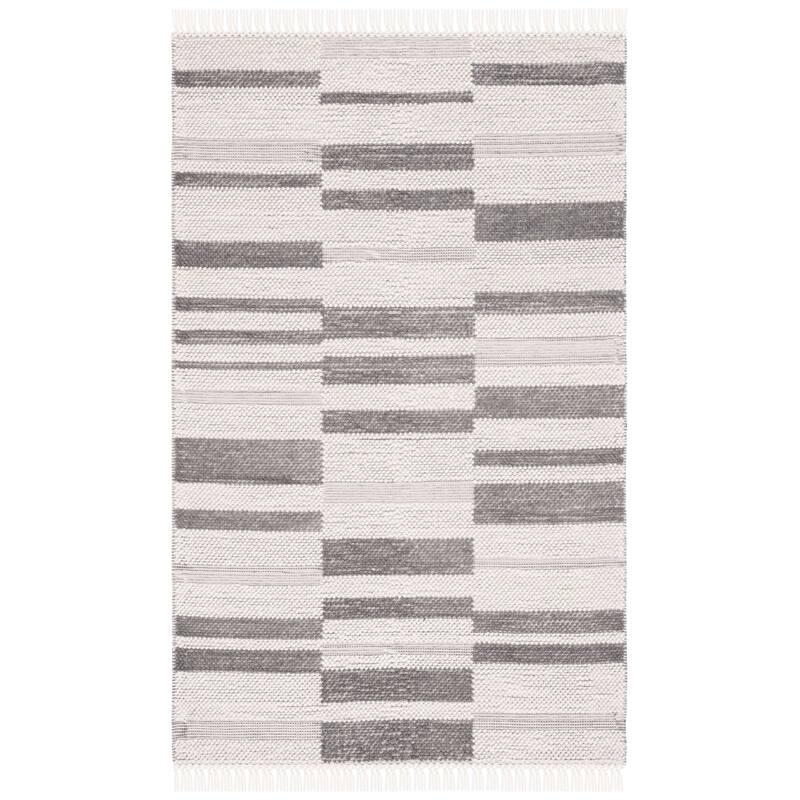 SAFAVIEH Handmade Natura Manaila Wool Rug - 6' Square - Ivory/Dark Grey