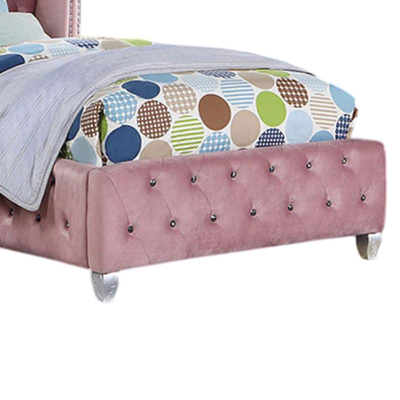 Zoha Twin Size Bed w Wingback Tufted Headboard, Cabriole Legs, Pink