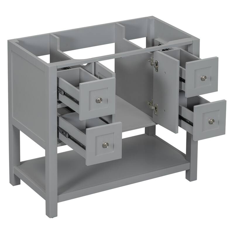 Painted Bathroom Vanity Cabinet with Drawers, Shelves, and Silver Knobs - 35.6"x17.9"x33" - 35.6in L