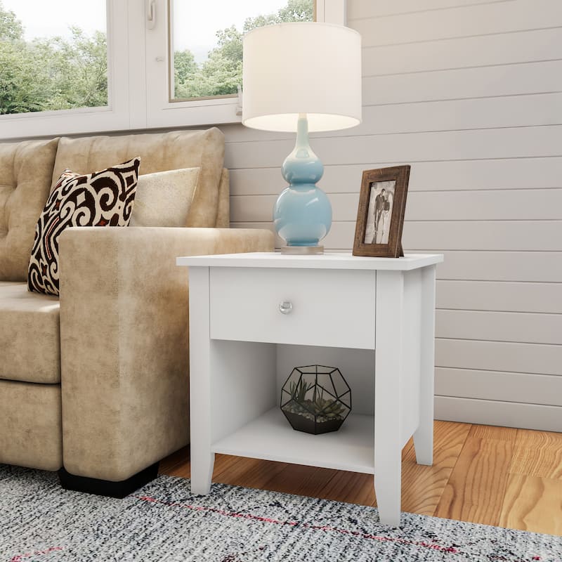 Lavish Home End Table with Drawer and Shelf, White